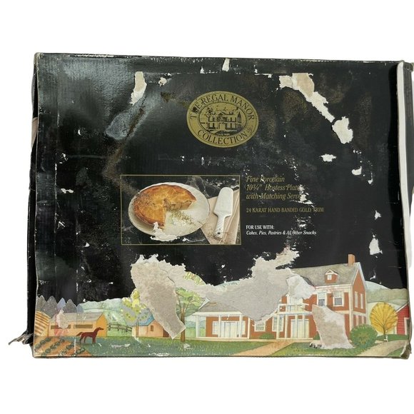 Pie Plate and Server Vintage 1989 Hostess Regal Manor 10" Porcelain 24k Trim - Picture 7 of 7